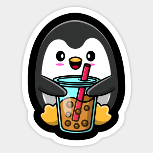 Cute Penguin Loves Bubble tea Sticker